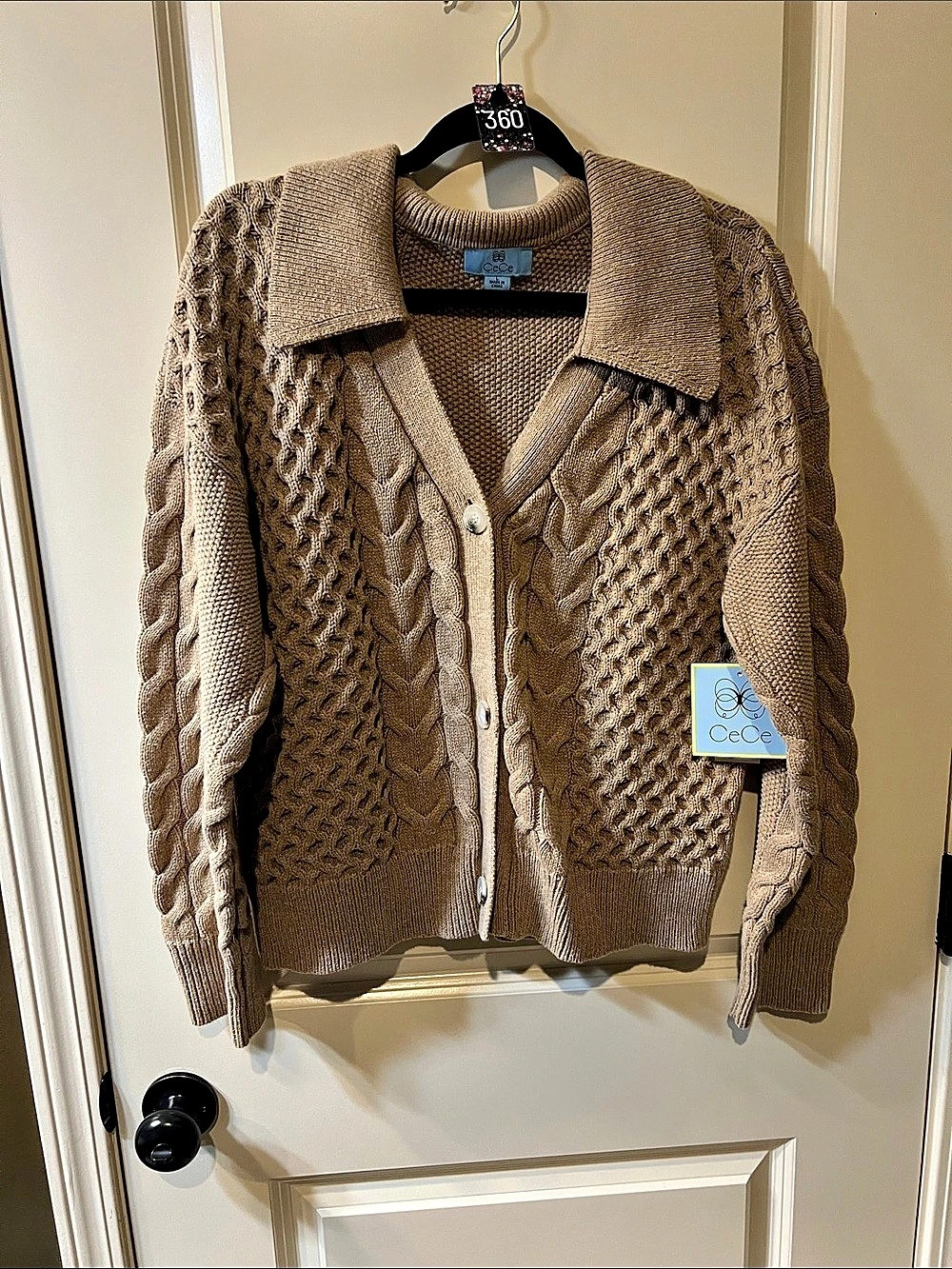 CeCe C1014AS Cable Knit Cardigan in Brown Size Large NWT